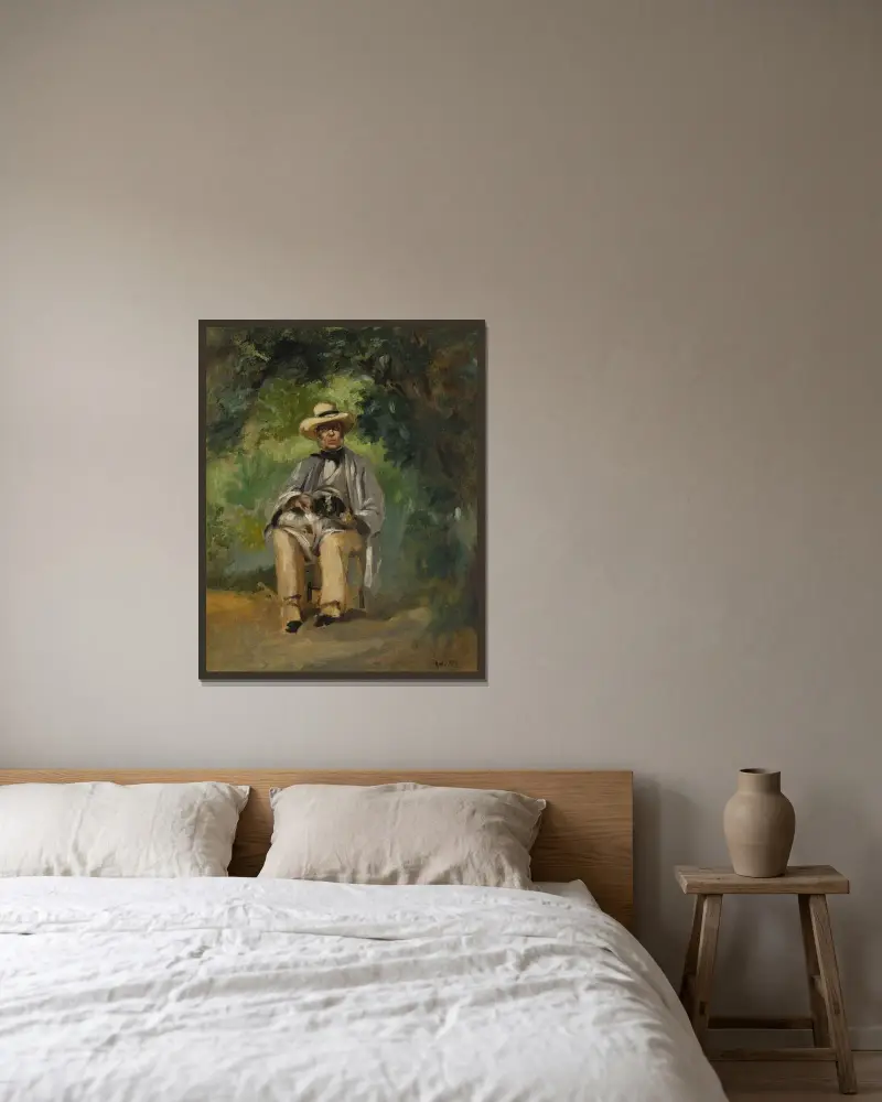 Ambroise Adam i trädgården i Pressagny av Édouard Manet inramad på en vägg