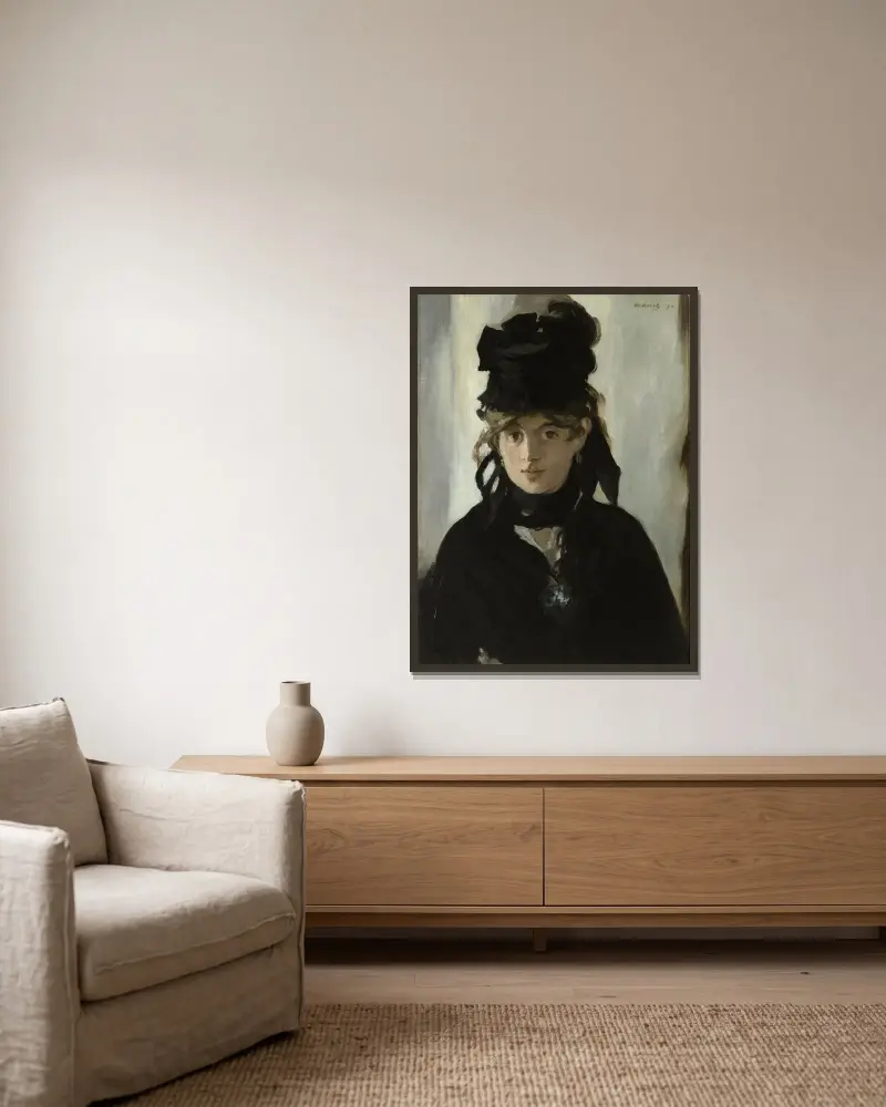 Berthe Morisot med en bukett violer av Édouard Manet inramad på en vägg