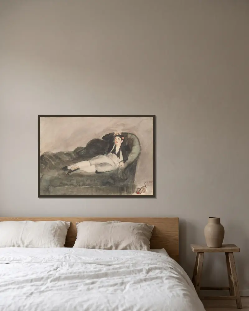 Liggande ung kvinna i spansk dräkt av Édouard Manet inramad på en vägg