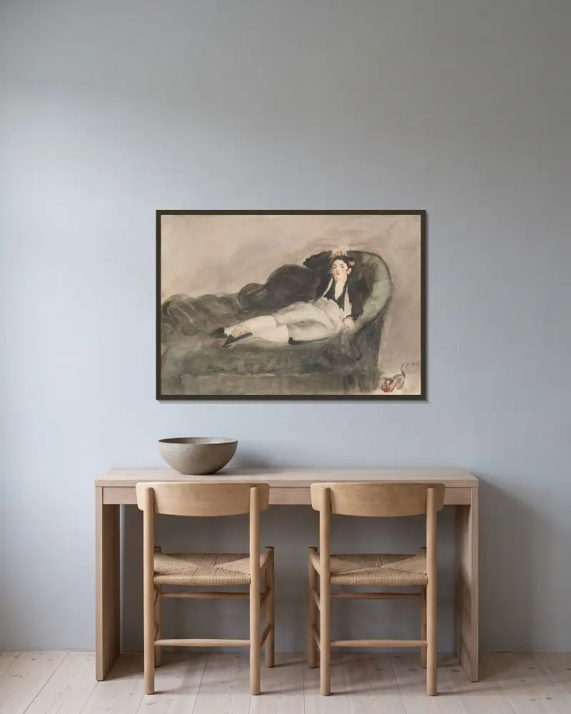Liggande ung kvinna i spansk dräkt av Édouard Manet inramad på en vägg