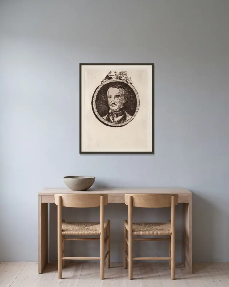 Edgar Allan Poe von Édouard Manet gerahmt an einer Wand