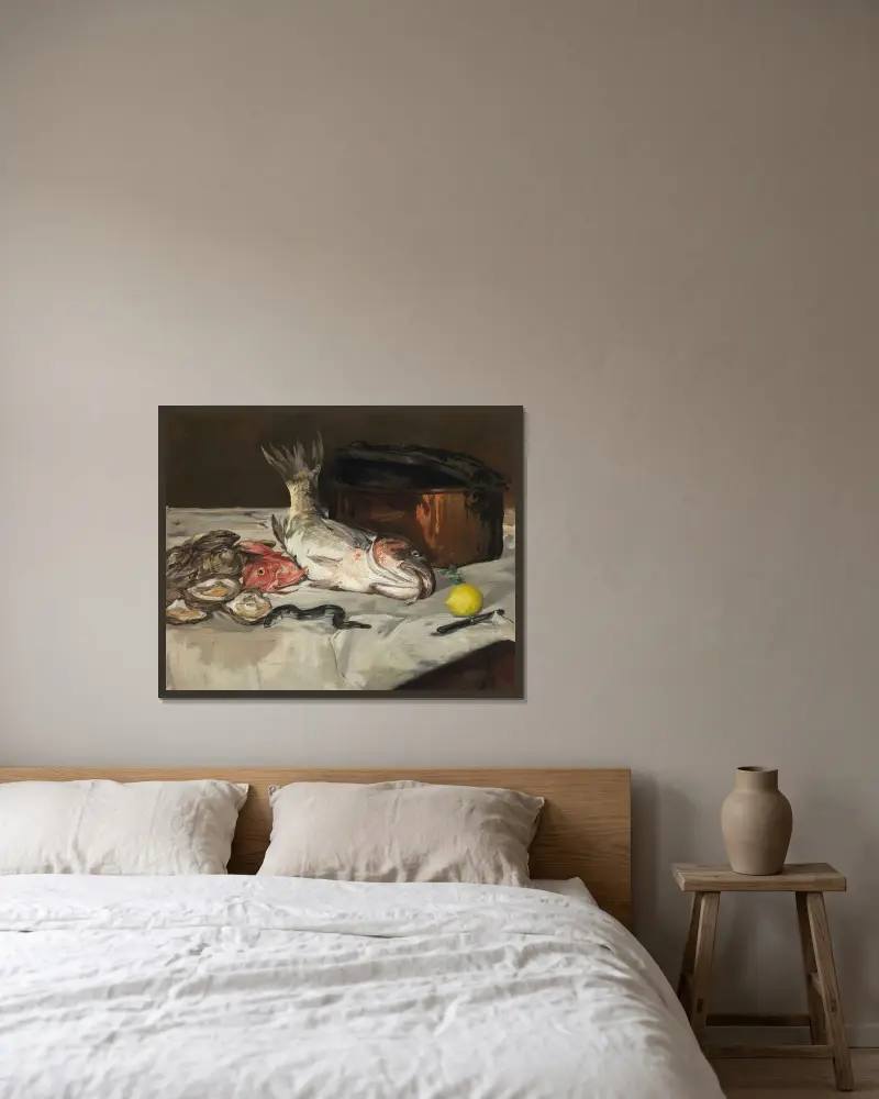 Fisch (Stillleben) von Édouard Manet gerahmt an einer Wand