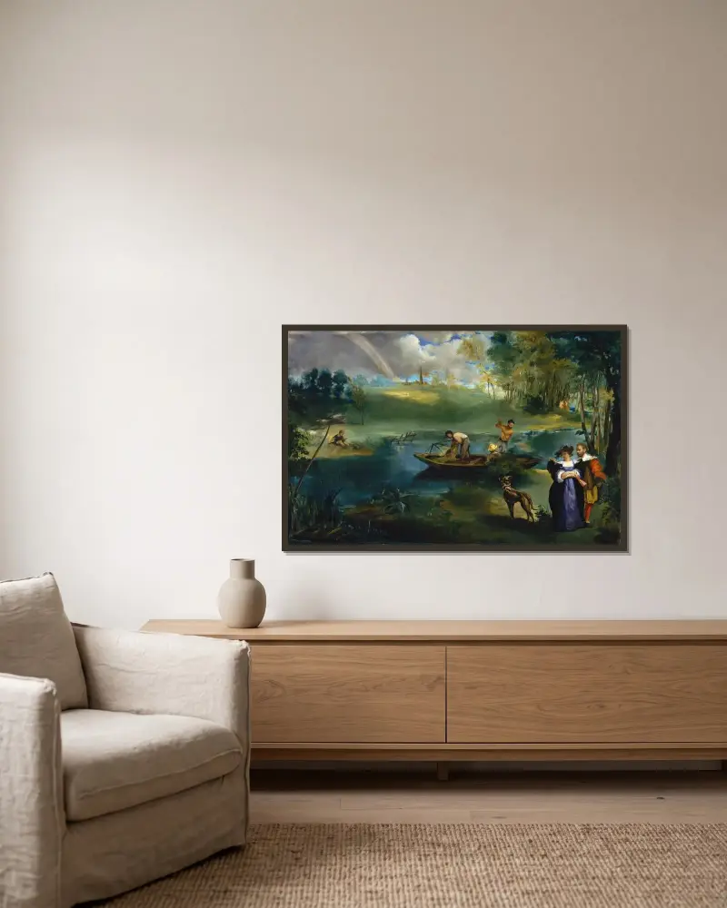 Das Angeln von Édouard Manet gerahmt an einer Wand