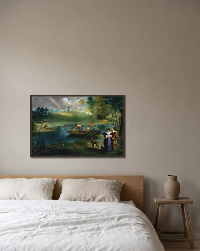 Das Angeln von Édouard Manet gerahmt an einer Wand