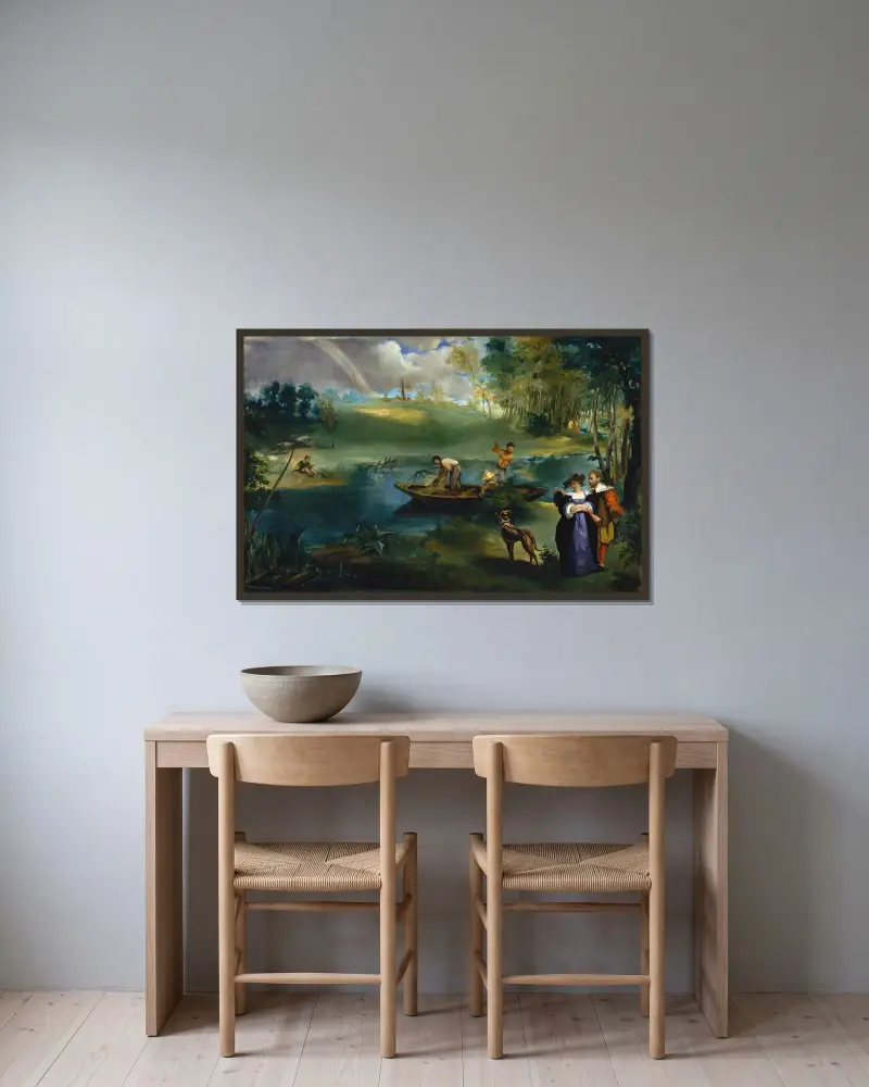 Das Angeln von Édouard Manet gerahmt an einer Wand
