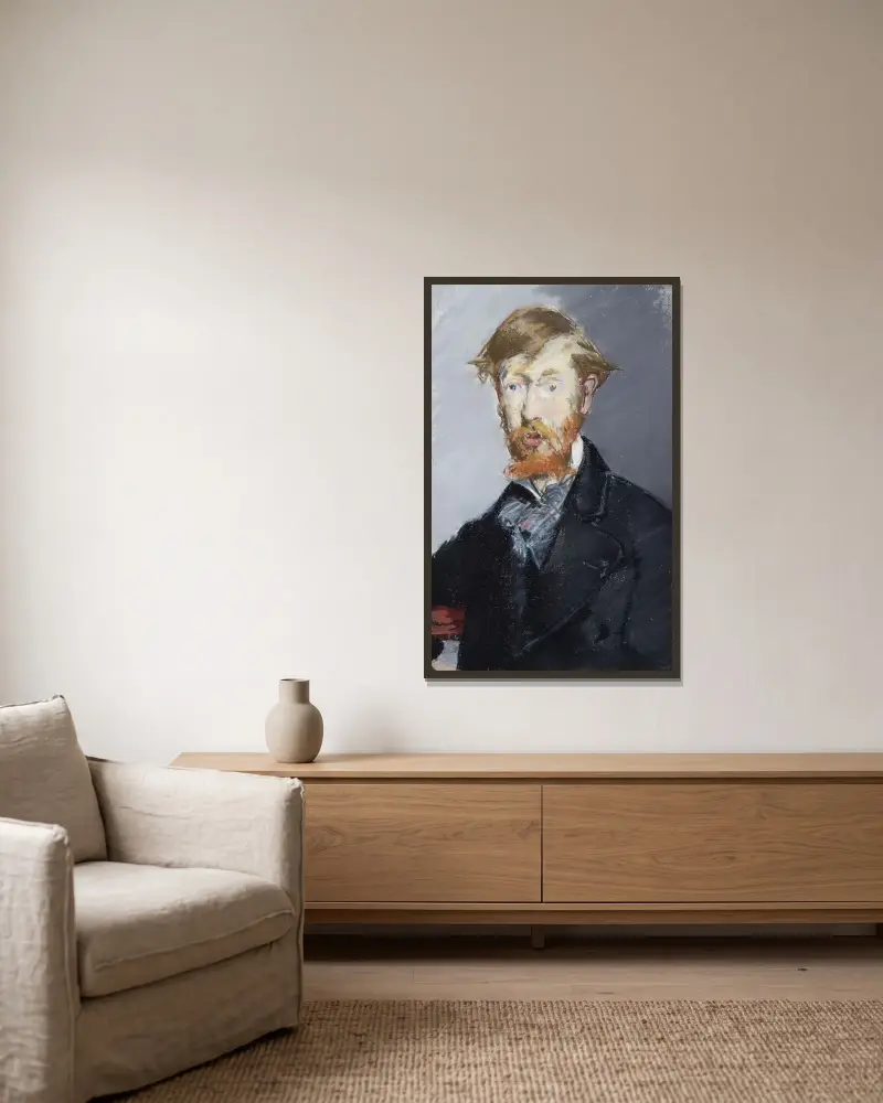 George Moore (1852–1933) av Édouard Manet inramad på en vägg