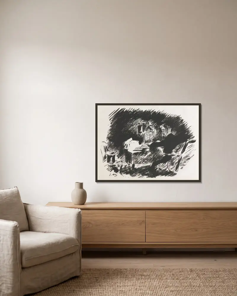 Illustration für Der Rabe von Edgar Allan Poe von Édouard Manet gerahmt an einer Wand