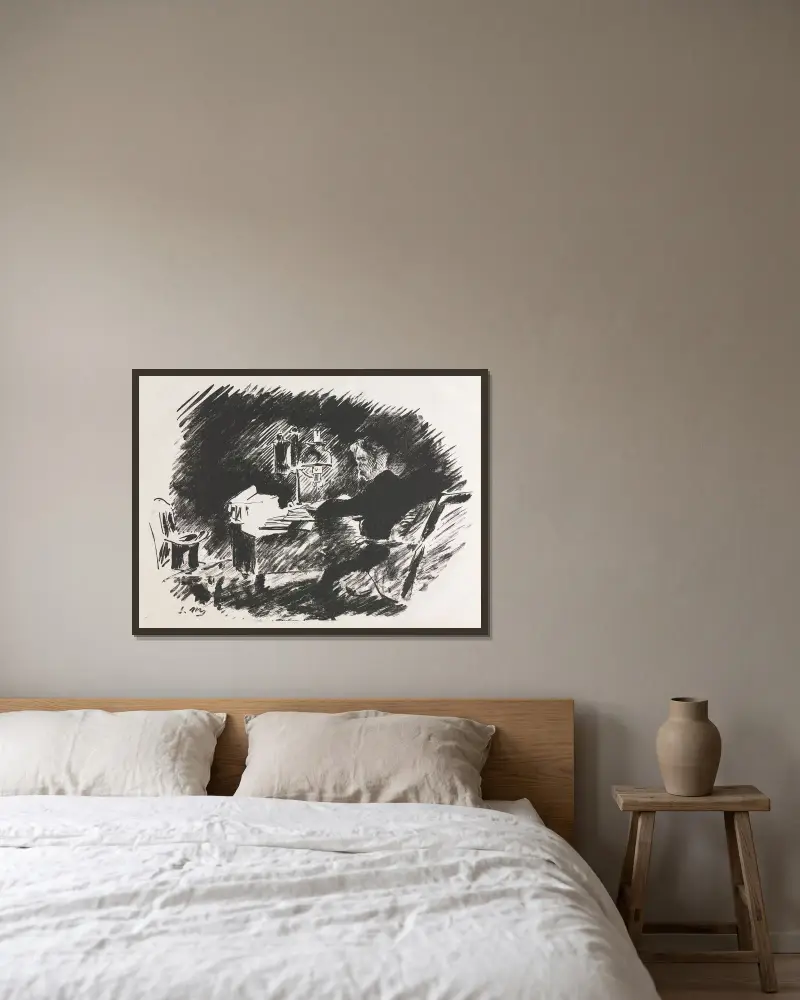 Illustration für Der Rabe von Edgar Allan Poe von Édouard Manet gerahmt an einer Wand