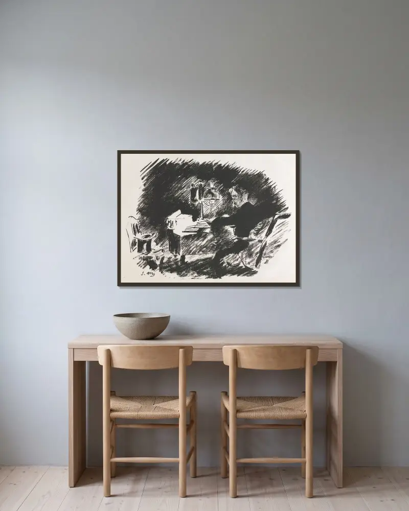 Illustration für Der Rabe von Edgar Allan Poe von Édouard Manet gerahmt an einer Wand