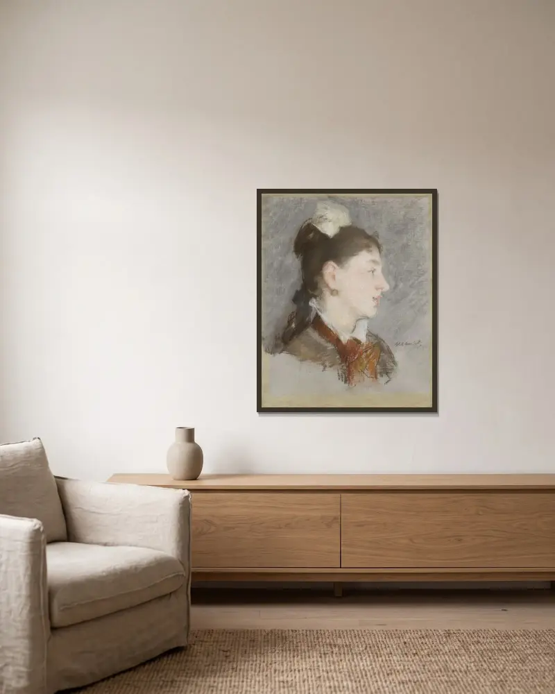 Ung flicka med bruten krage, i profil av Édouard Manet inramad på en vägg