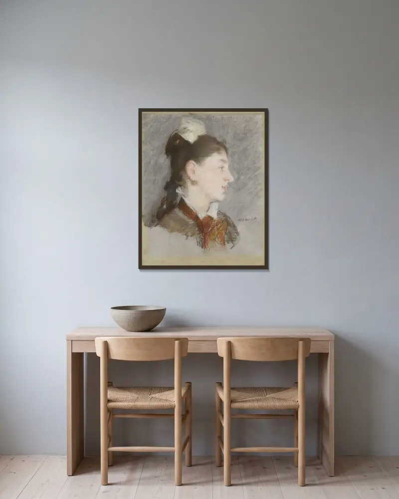Ung flicka med bruten krage, i profil av Édouard Manet inramad på en vägg