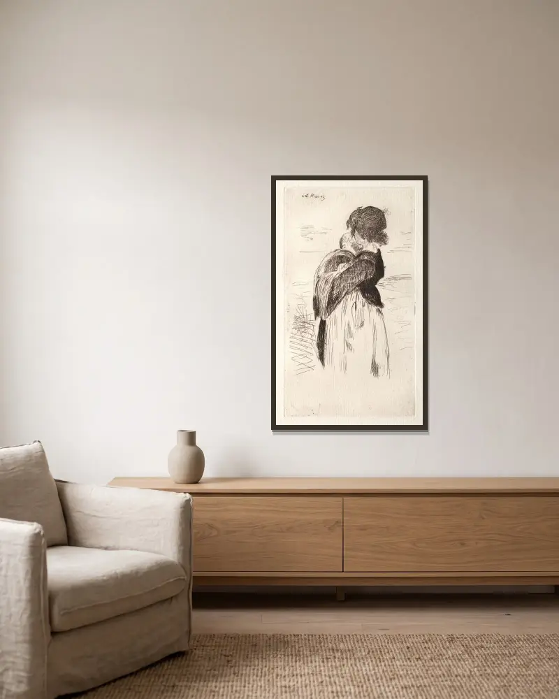 Liten flicka som håller ett barn av Édouard Manet inramad på en vägg