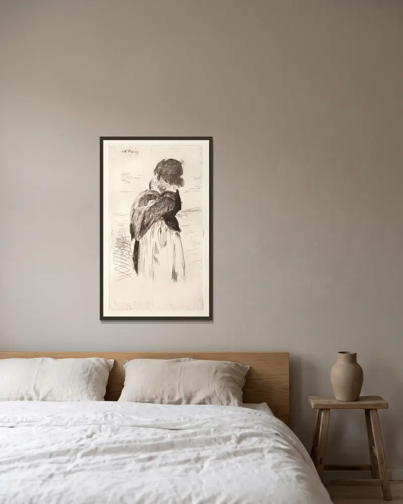 Liten flicka som håller ett barn av Édouard Manet inramad på en vägg