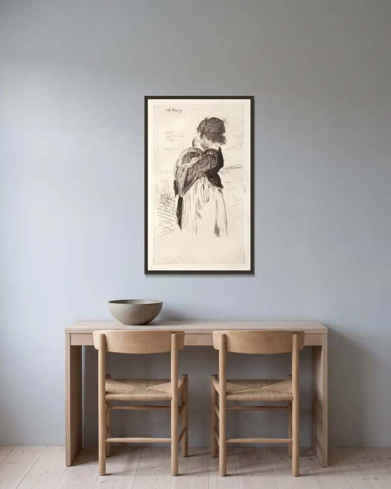 Liten flicka som håller ett barn av Édouard Manet inramad på en vägg