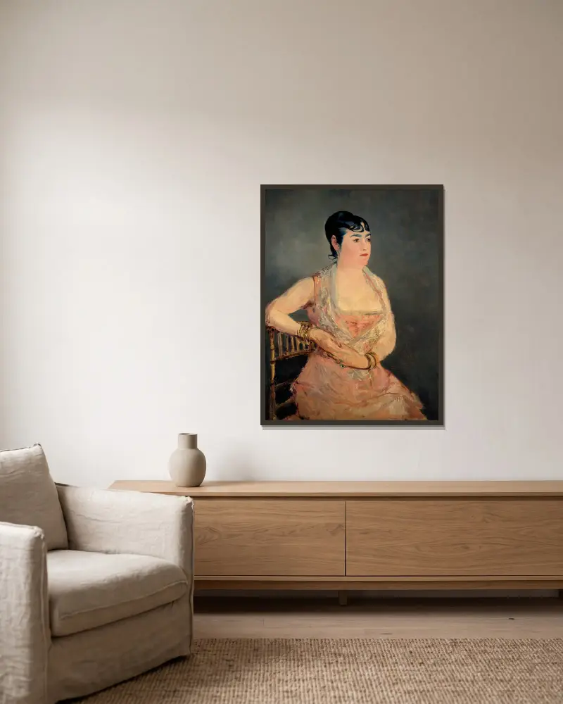 Lady In Pink av Édouard Manet inramad på en vägg