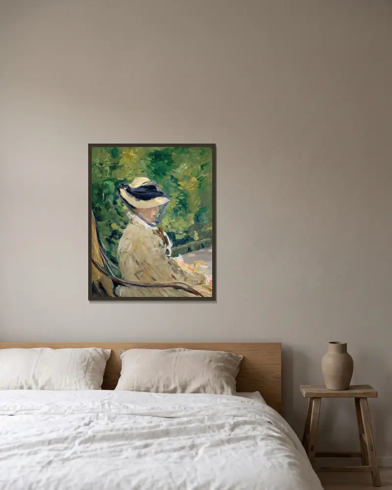 Madame Manet (Suzanne Leenhoff, 1829–1906) at Bellevue av Édouard Manet inramad på en vägg