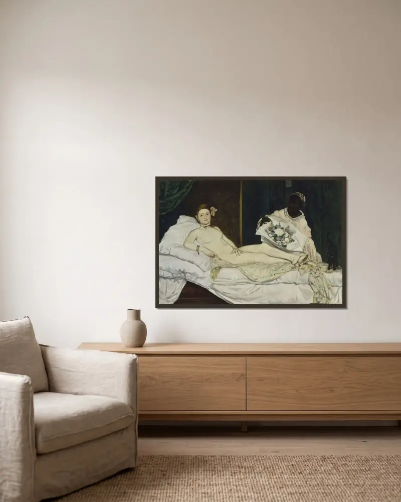 Olympia, 1863 av Édouard Manet inramad på en vägg