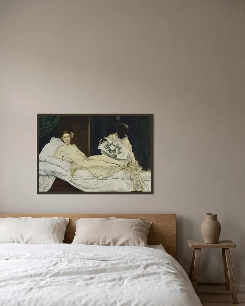 Olympia, 1863 av Édouard Manet inramad på en vägg