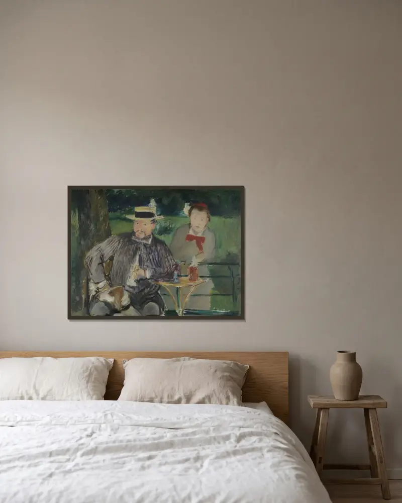 Porträtt av Ernest Hoschedé och hans dotter Marthe av Édouard Manet inramad på en vägg