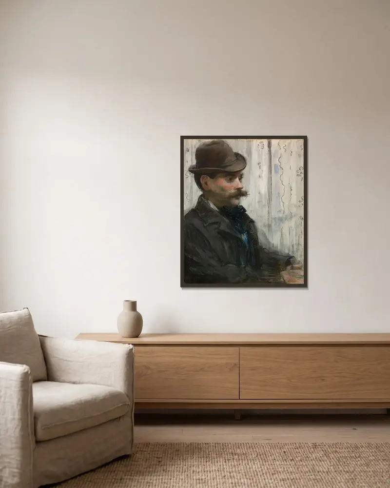 Porträtt av Alphonse Maureau av Édouard Manet inramad på en vägg