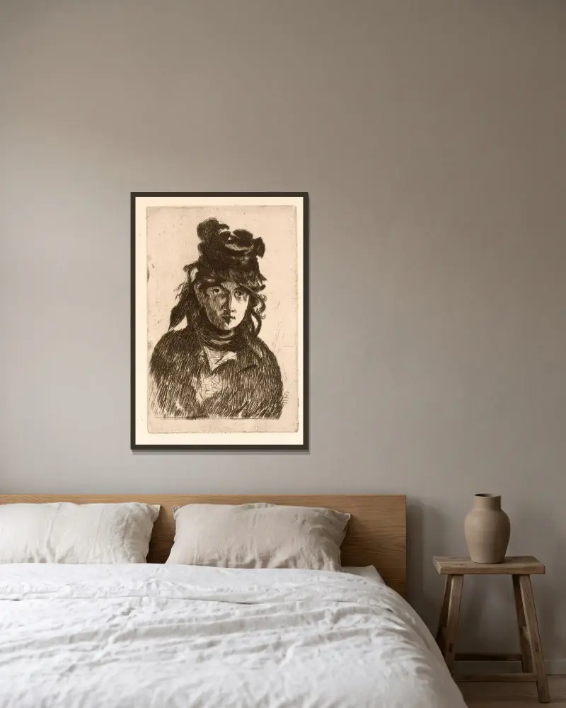 Porträtt av Berthe Morisot, 1872 – nr 2 av Édouard Manet inramad på en vägg