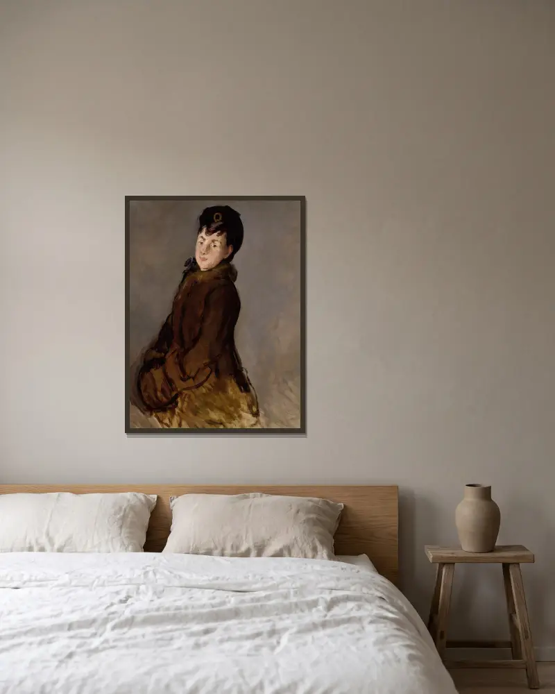 Porträtt av Isabelle Lemonnier med muff av Édouard Manet inramad på en vägg
