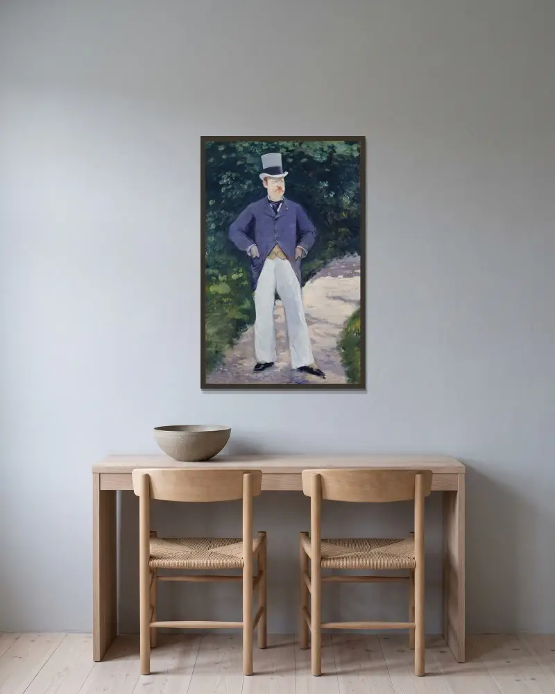 Porträtt av monsieur Brun av Édouard Manet inramad på en vägg