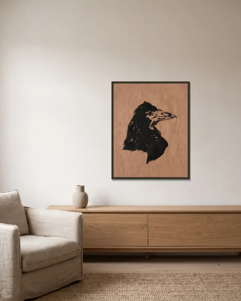 Havraní hlava z profilu, Édouard Manet v rámu na stěně