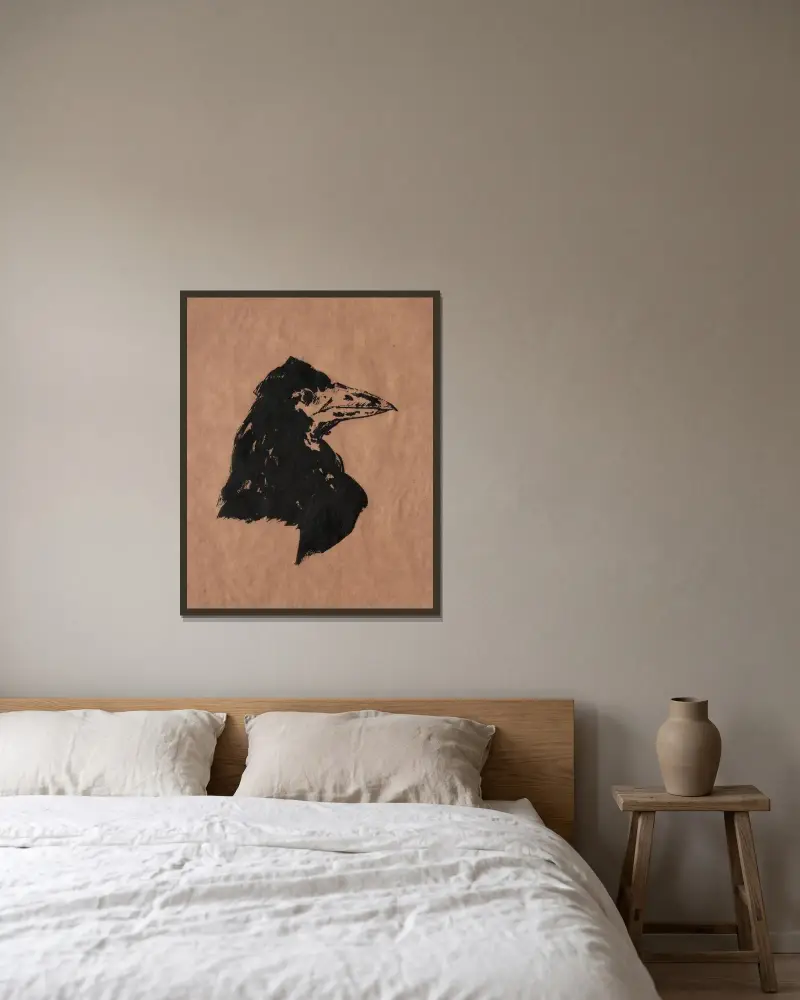 Havraní hlava z profilu, Édouard Manet v rámu na stěně