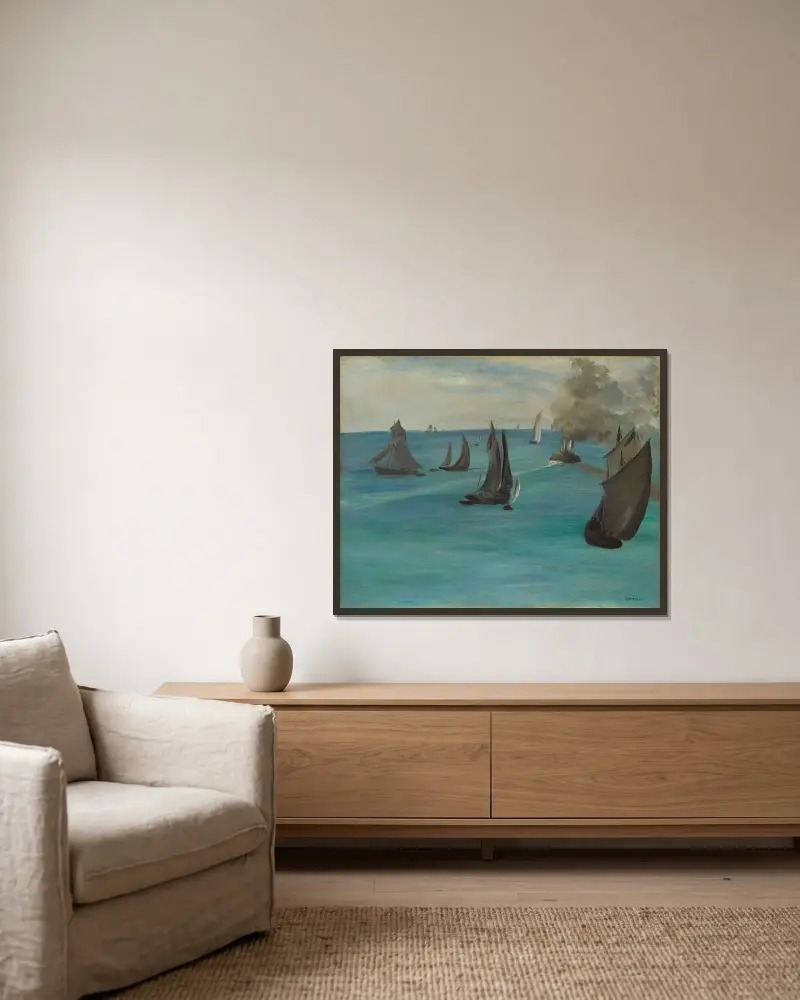 Sea View, Calm Weather (Vue de mer, temps calme) av Édouard Manet inramad på en vägg