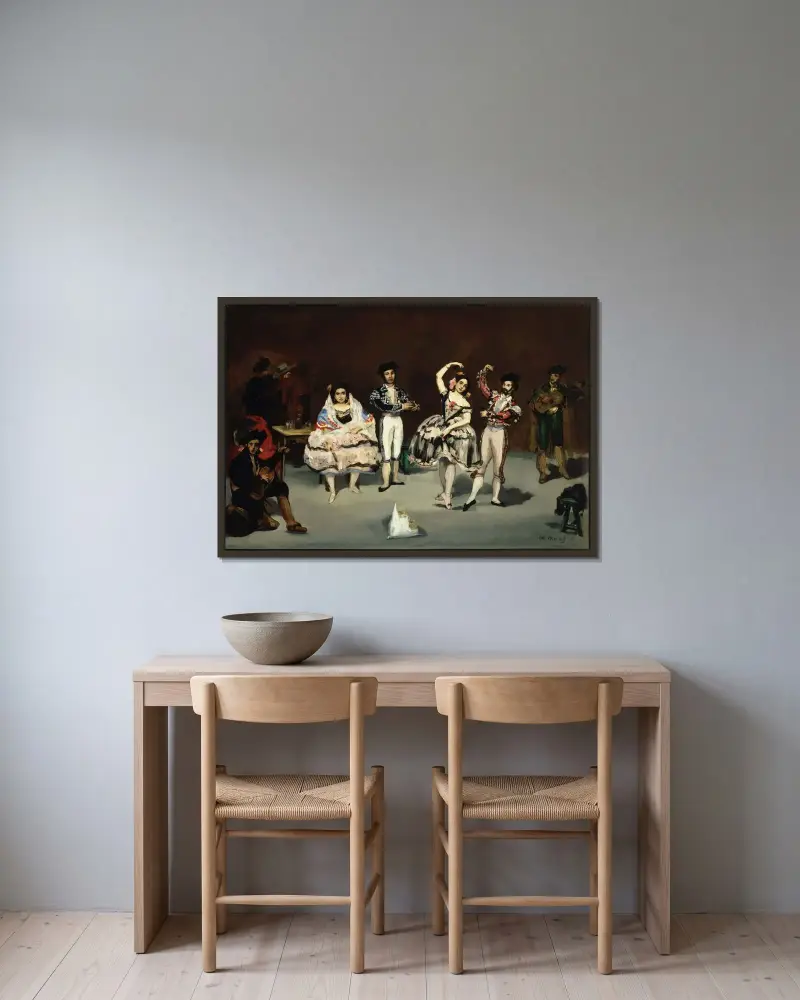 Spansk balett av Édouard Manet inramad på en vägg