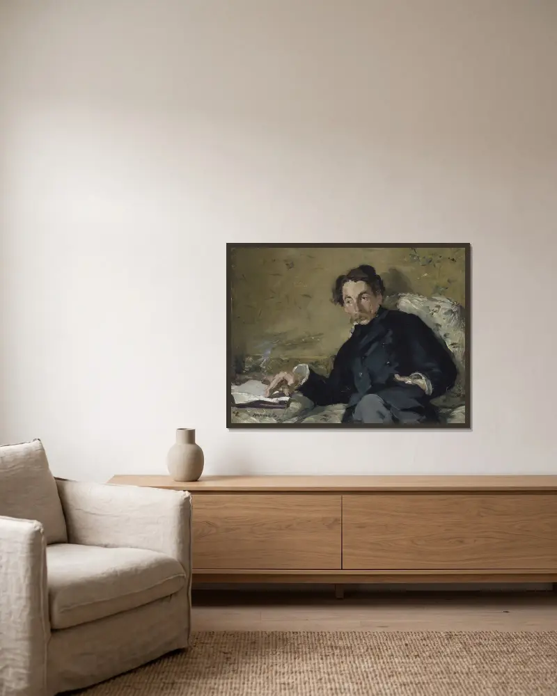 Stéphane Mallarmé av Édouard Manet inramad på en vägg