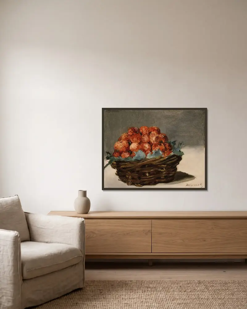 Strawberries av Édouard Manet inramad på en vägg
