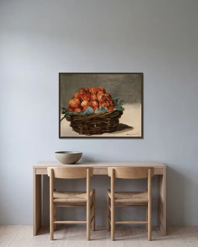 Strawberries av Édouard Manet inramad på en vägg