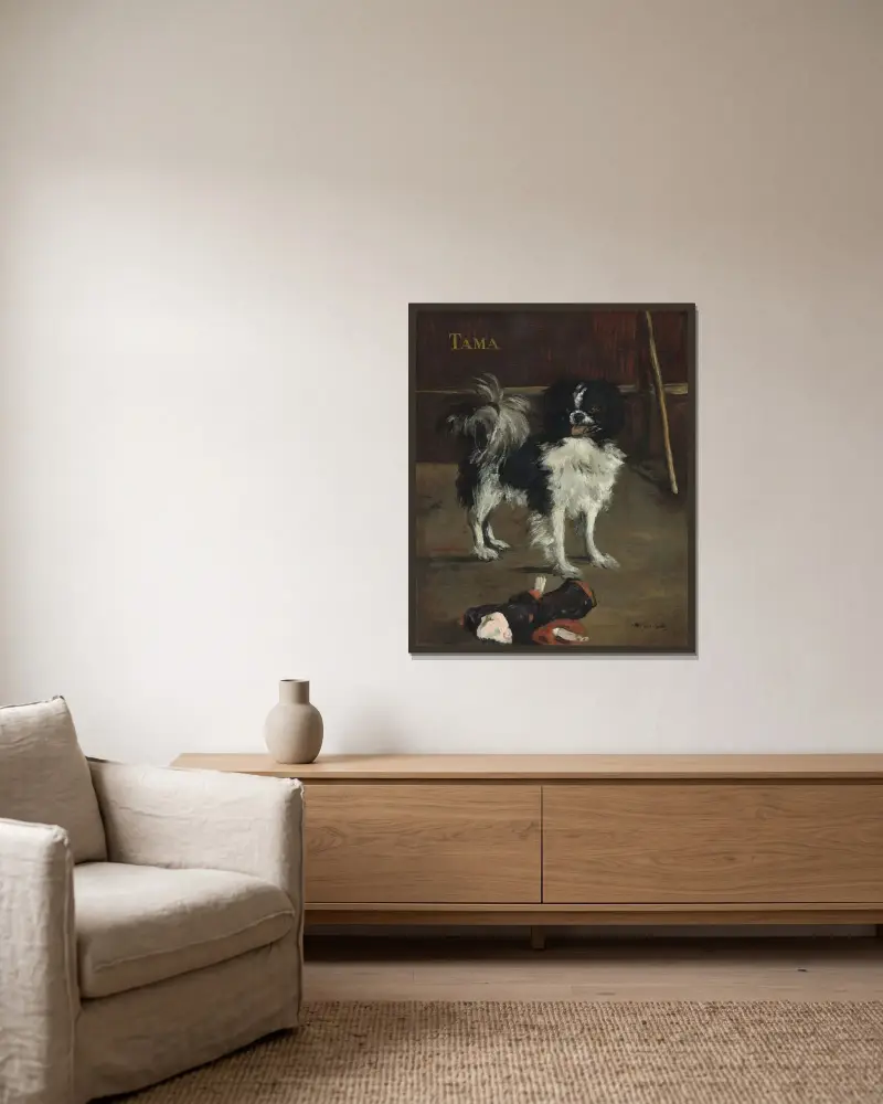 Tama, den japanska hunden av Édouard Manet inramad på en vägg