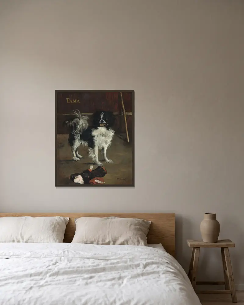 Tama, den japanska hunden av Édouard Manet inramad på en vägg