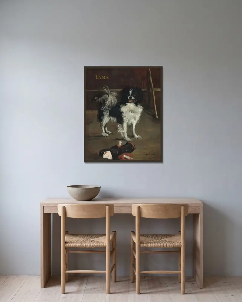 Tama, den japanska hunden av Édouard Manet inramad på en vägg