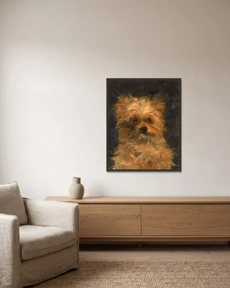 Tête du chien ‘Bob’ av Édouard Manet inramad på en vägg