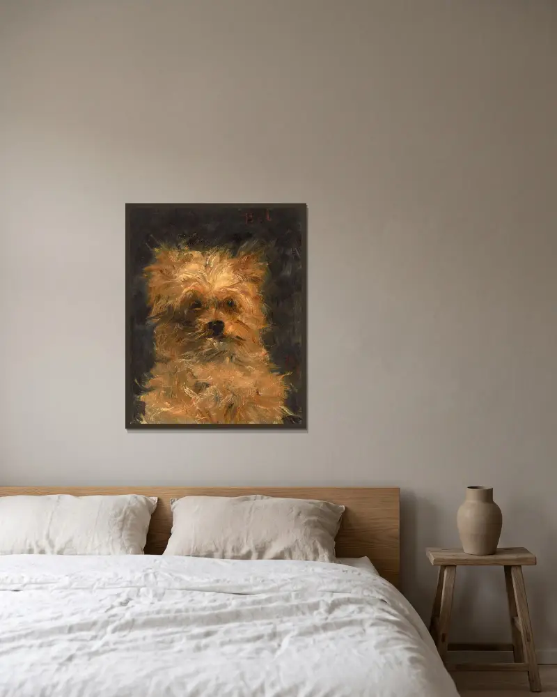 Tête du chien ‘Bob’ av Édouard Manet inramad på en vägg