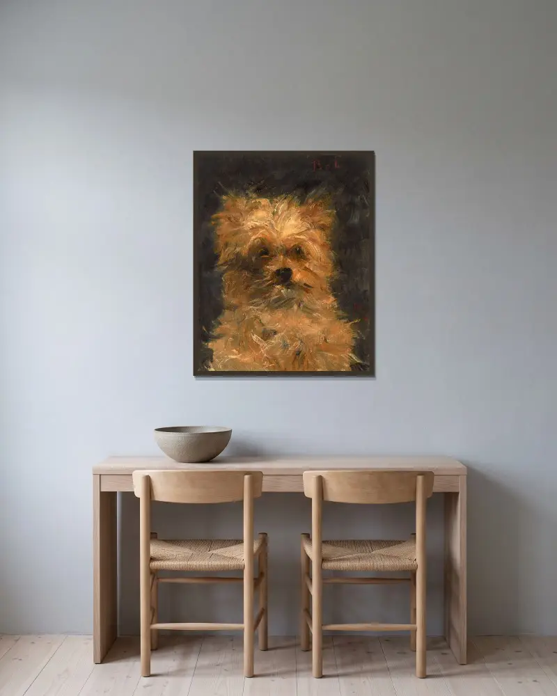 Tête du chien ‘Bob’ av Édouard Manet inramad på en vägg