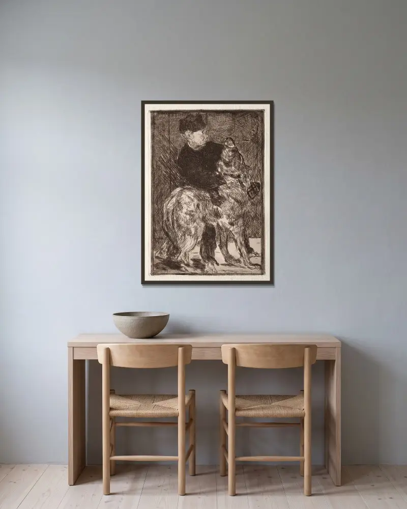 The Boy with a Dog av Édouard Manet inramad på en vägg