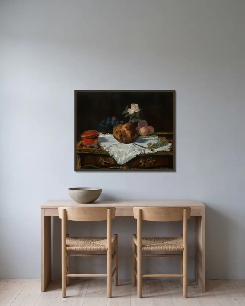 The Brioche av Édouard Manet inramad på en vägg