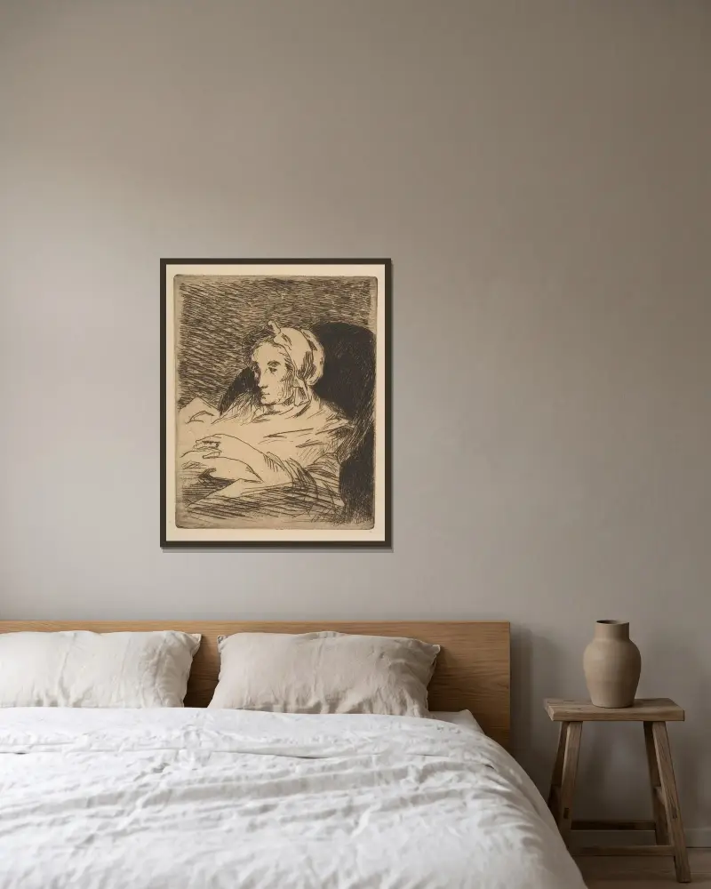 Rekonvalescenten (Suzanne Manet), Édouard Manet v rámu na stěně