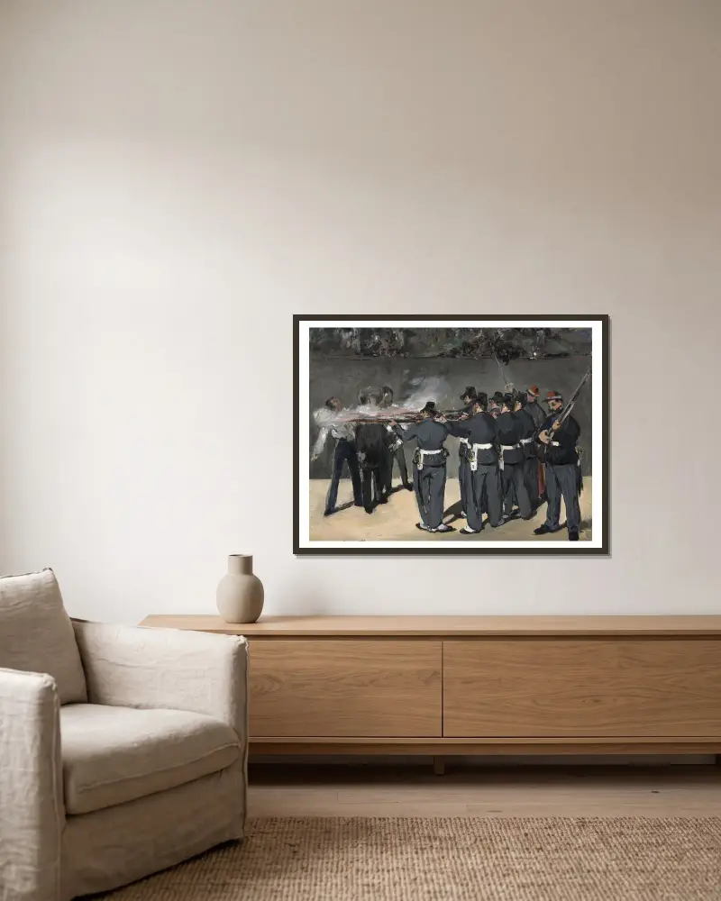 Kejsar Maximilians avrättning, 1867 – nr 1 av Édouard Manet inramad på en vägg