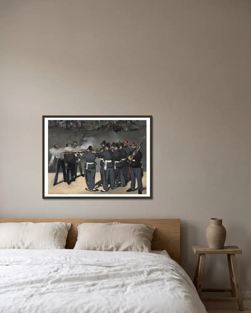 Kejsar Maximilians avrättning, 1867 – nr 1 av Édouard Manet inramad på en vägg