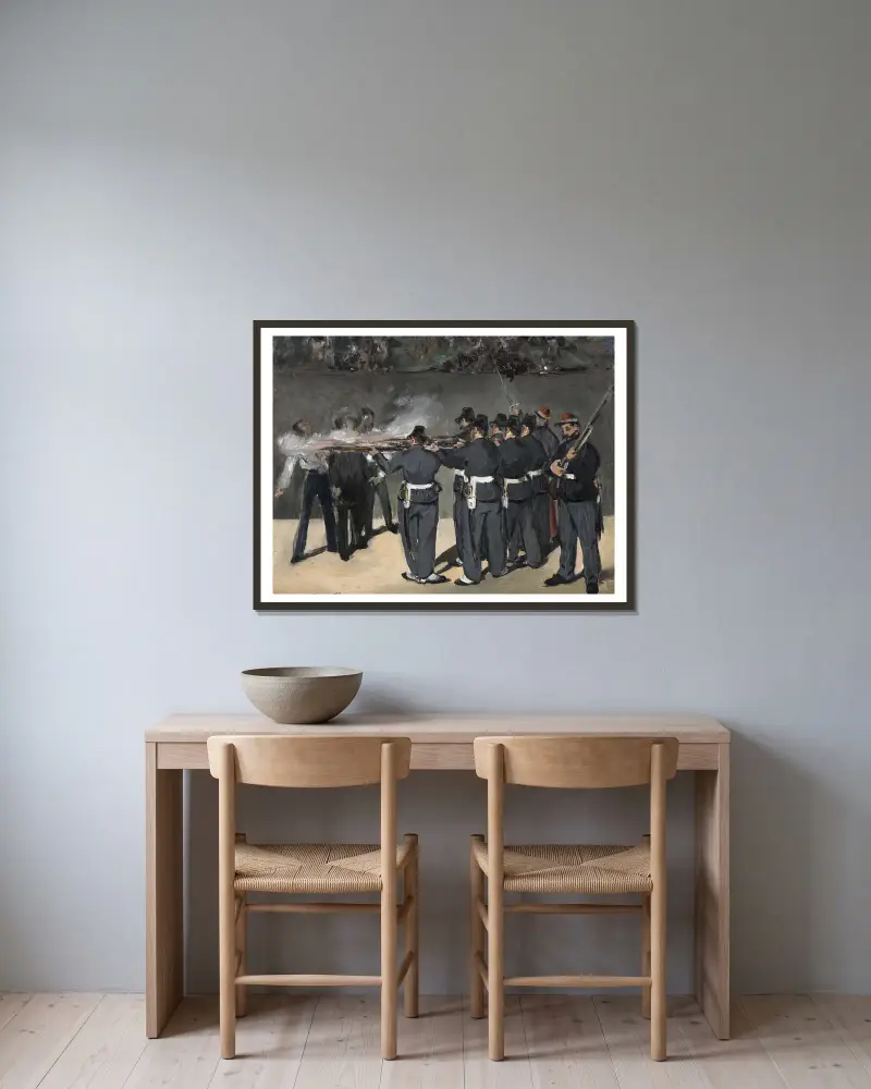 Kejsar Maximilians avrättning, 1867 – nr 1 av Édouard Manet inramad på en vägg