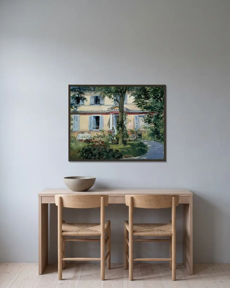 The House at Rueil av Édouard Manet inramad på en vägg