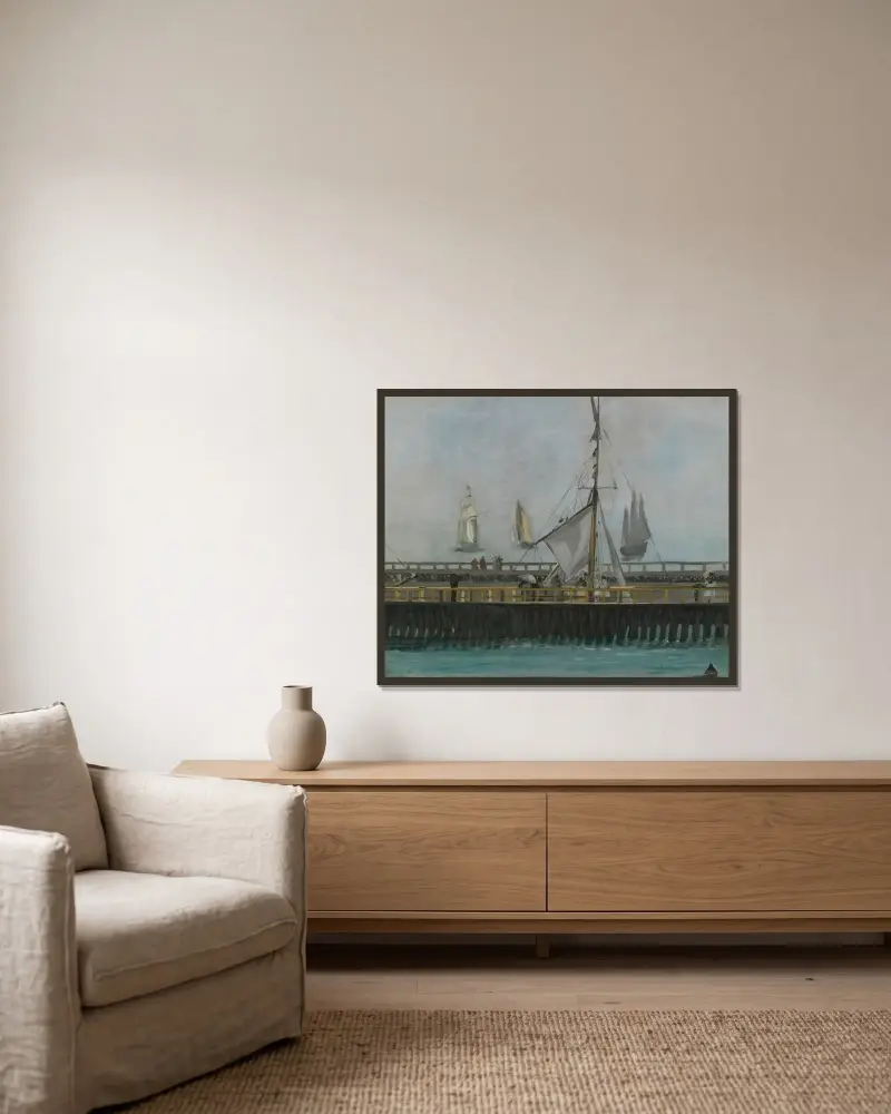 Die Mole von Boulogne-sur-Mer von Édouard Manet gerahmt an einer Wand