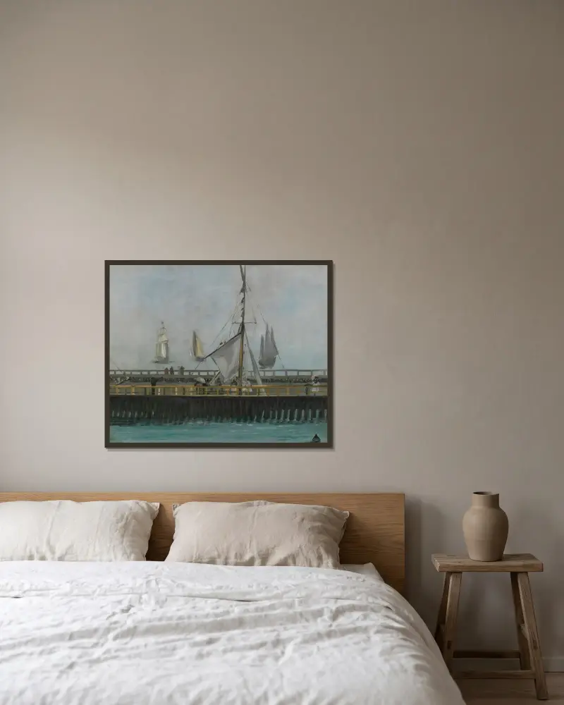 Die Mole von Boulogne-sur-Mer von Édouard Manet gerahmt an einer Wand