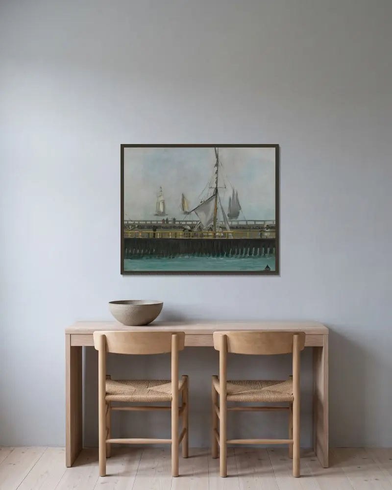 Die Mole von Boulogne-sur-Mer von Édouard Manet gerahmt an einer Wand